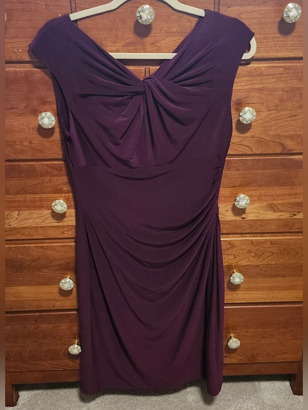 NWT Lauren Ralph Lauren Midi Dress Women 10 Plum Twist Ruche Corpcore Classic